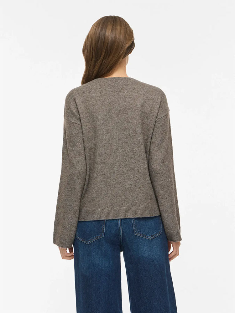Viliga V-Neck Knit Sweater-Brown/Beige