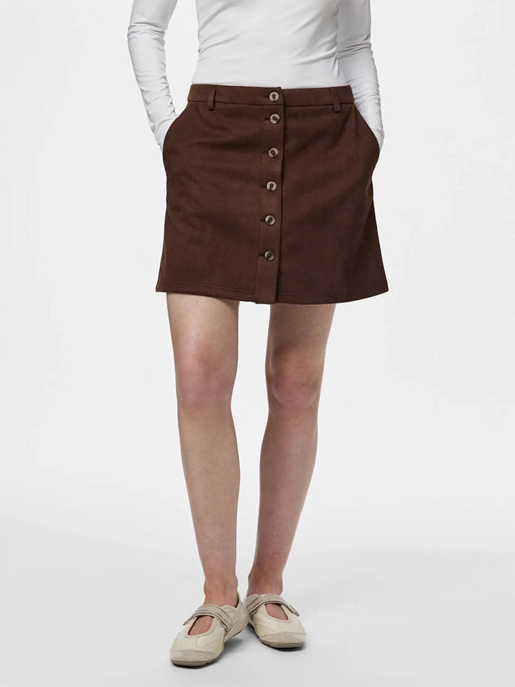 Pcrakel Brushed High Waist Short Skirt- Coffee