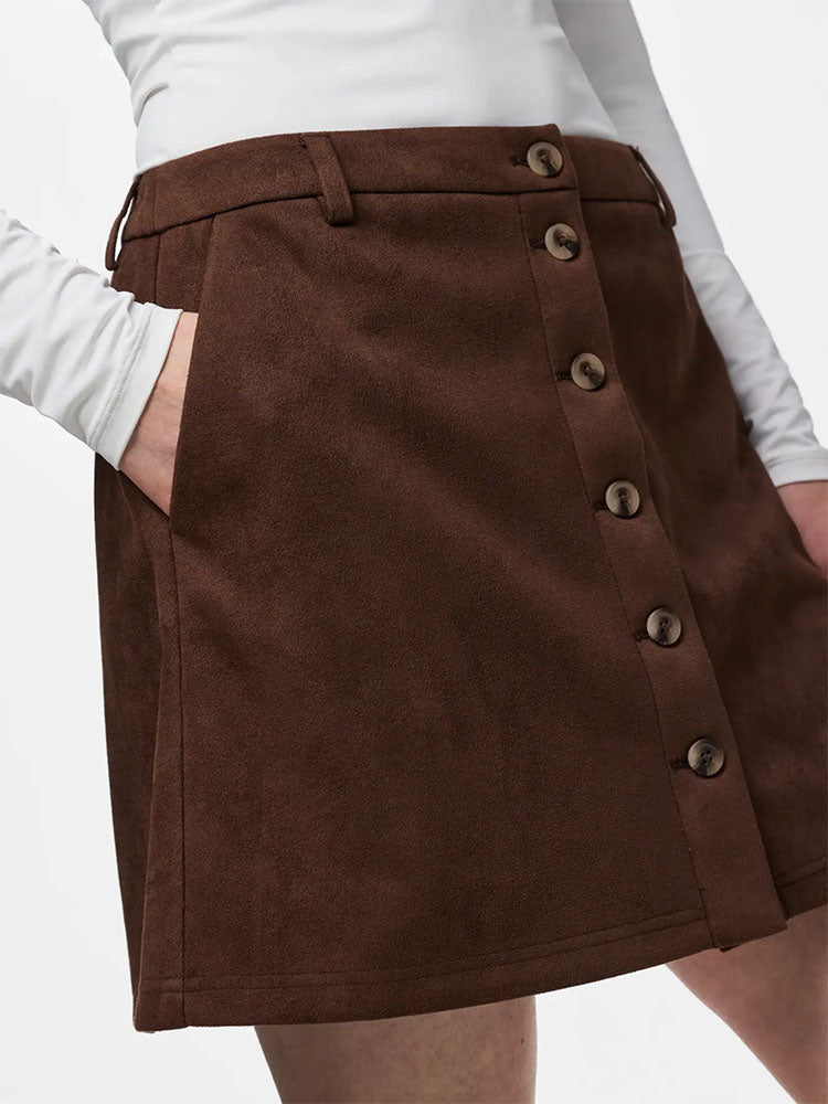 Pcrakel Brushed High Waist Short Skirt- Coffee - cornucopia.fashion