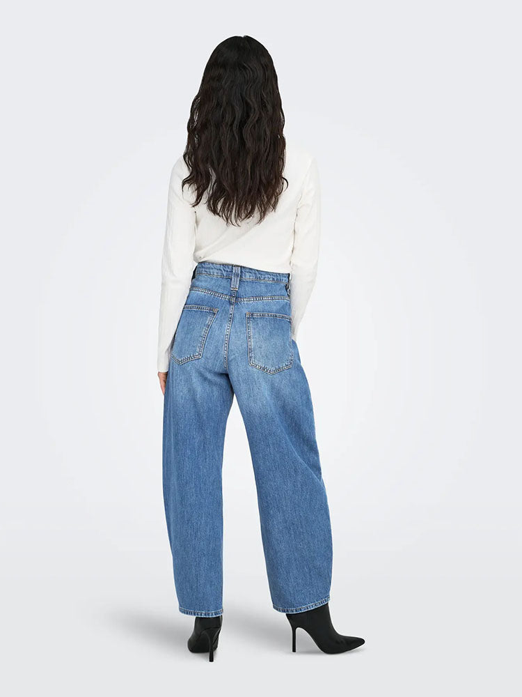 Onlfrankie High Waist Barrel Jeans-Medium Blue Denim
