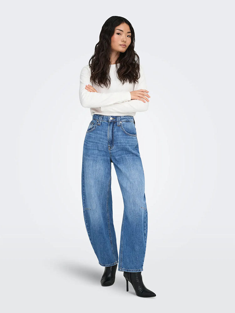Onlfrankie High Waist Barrel Jeans-Medium Blue Denim
