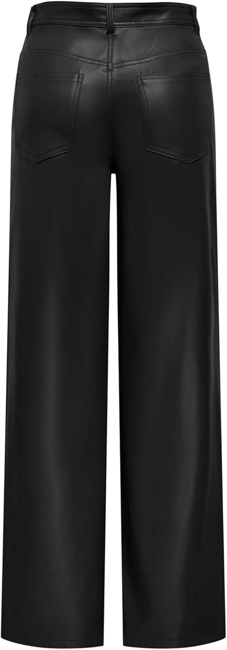 Onlsmooth High Waist Faux Leather Trousers-Black