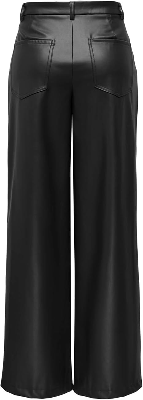 Onlniella High Waist Faux Leather Wide Leg Trousers-Black
