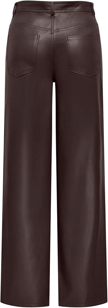Onlsmooth High Waist Faux Leather Trousers-Chocolate