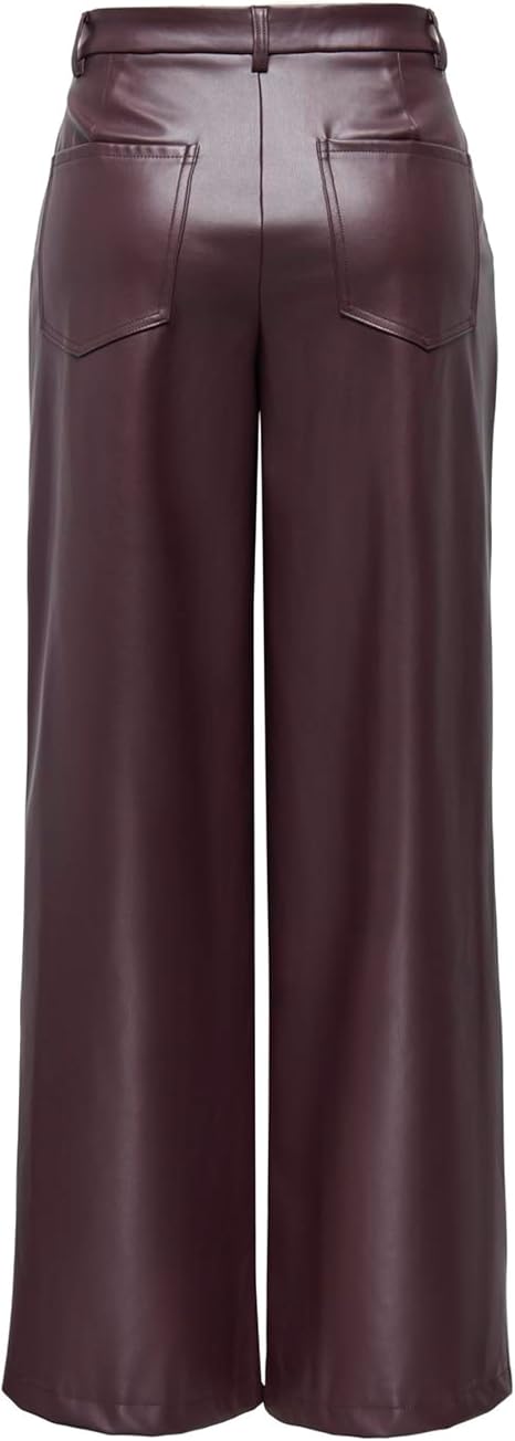 Onlniella High Waist Faux Leather Wide Leg Trousers-Fudge