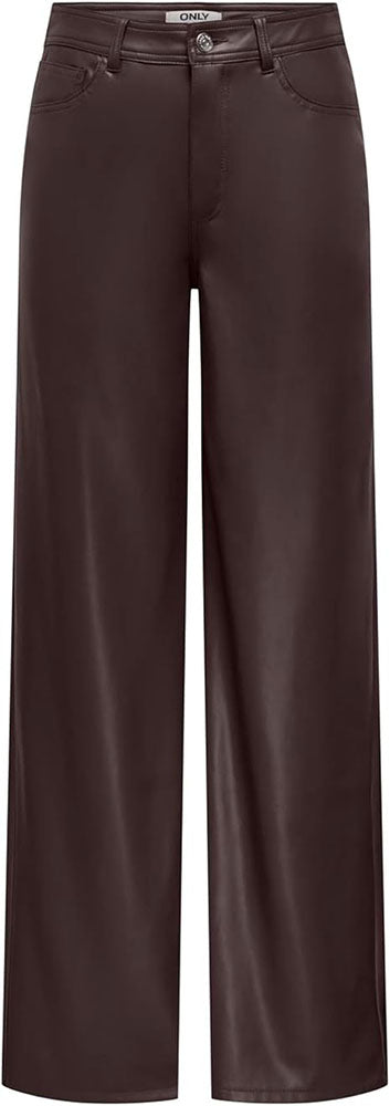Onlsmooth High Waist Faux Leather Trousers-Chocolate