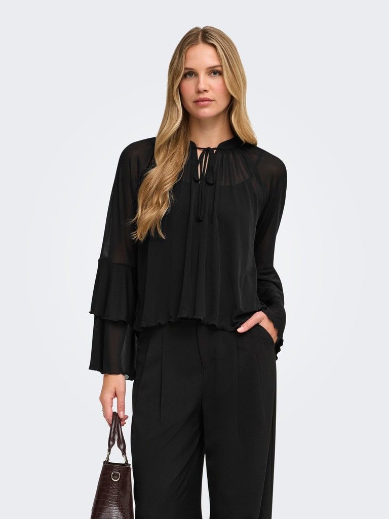 Jdyvupti Long Sleeve Frill Top-Black
