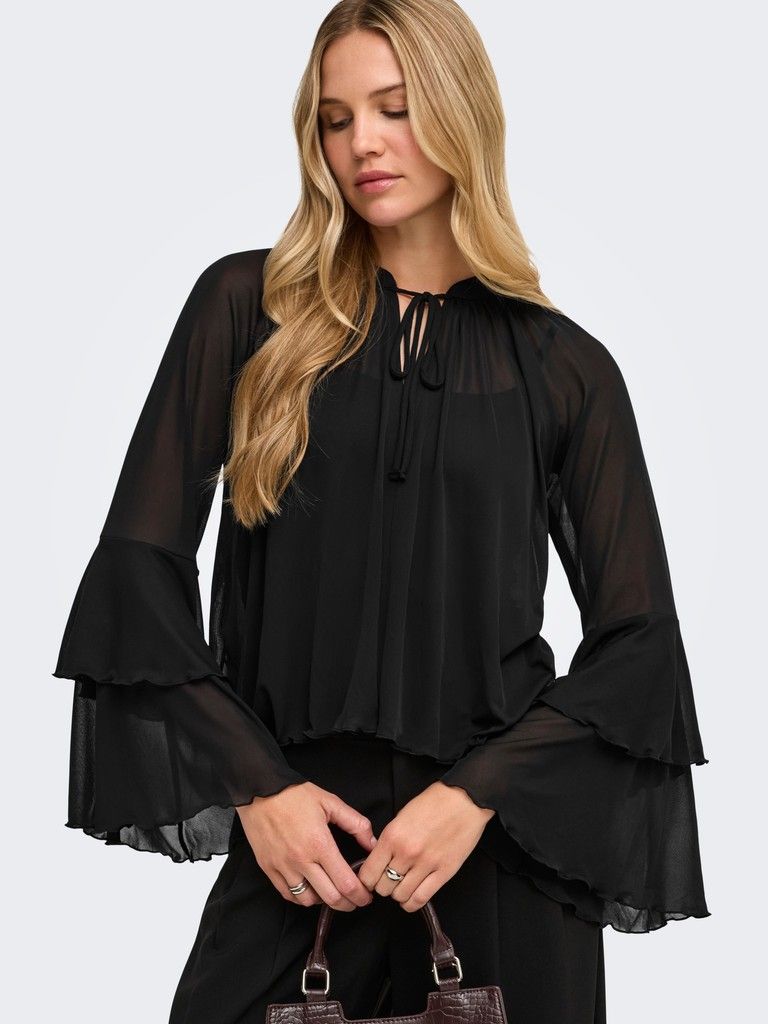 Jdyvupti Long Sleeve Frill Top-Black