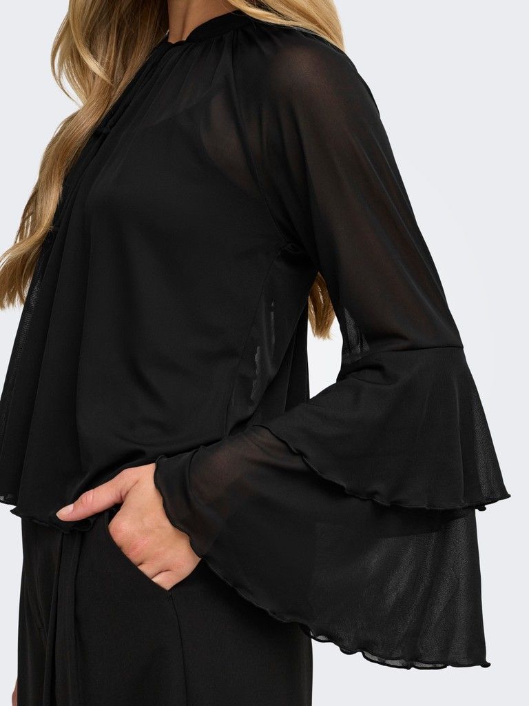 Jdyvupti Long Sleeve Frill Top-Black