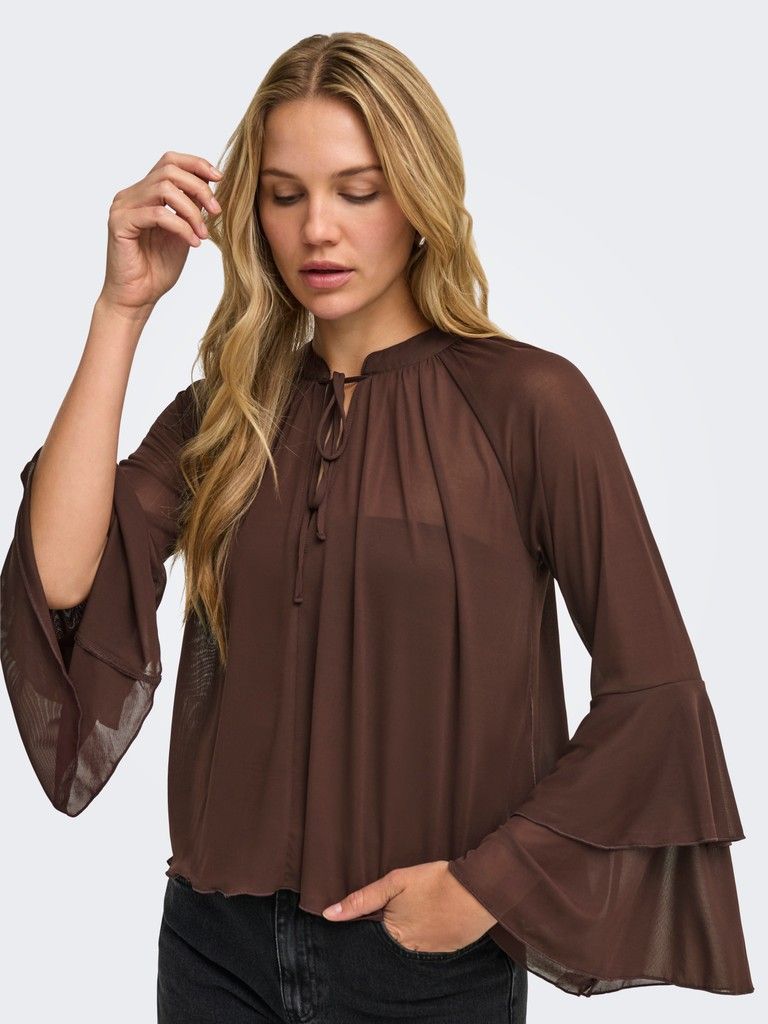 Jdyvupti Long Sleeve Frill Top-Chicory Coffee