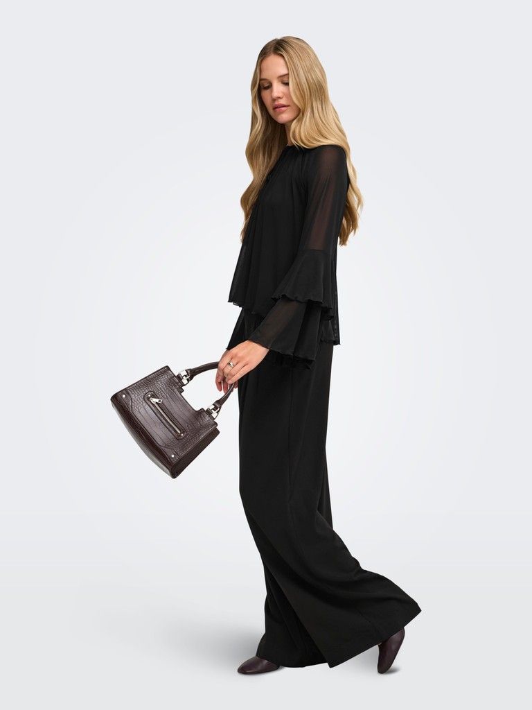 Jdyvupti Long Sleeve Frill Top-Black