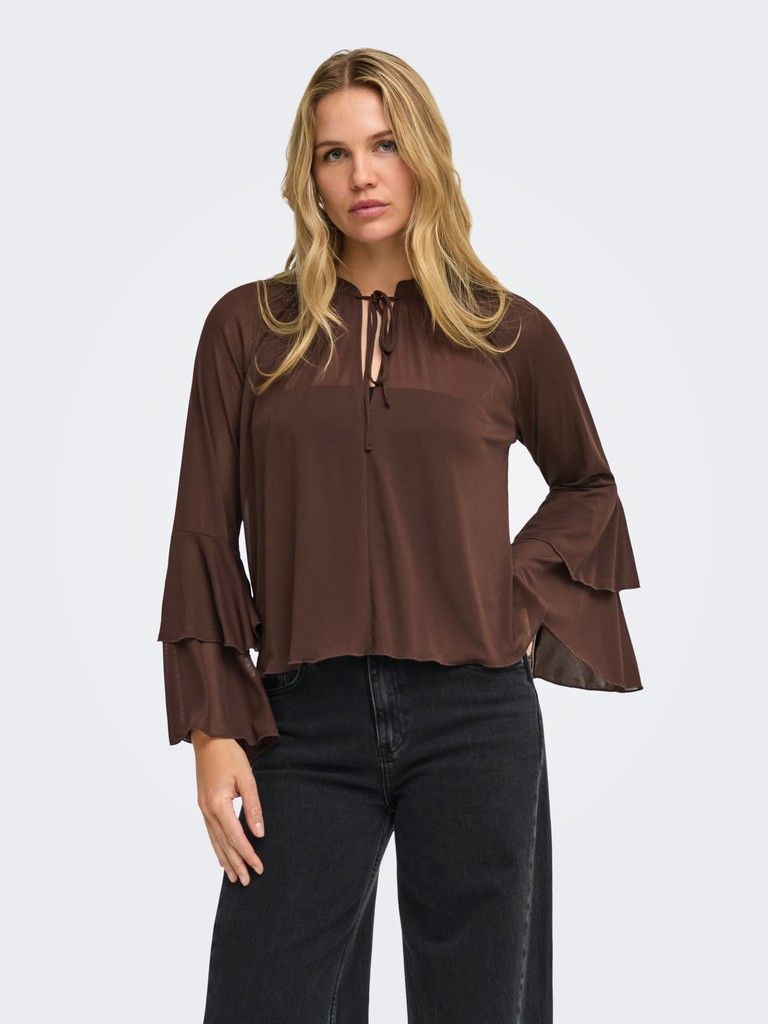 Jdyvupti Long Sleeve Frill Top-Chicory Coffee