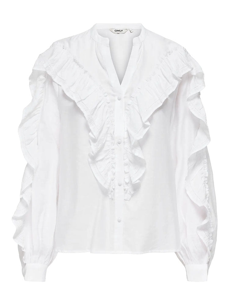 Onlmarriah Frill V Neck Shirt-White