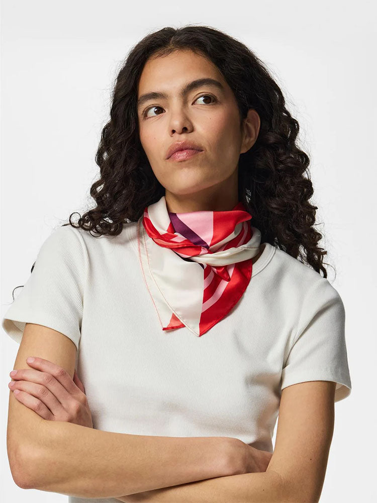 Pcjustine Small Square Scarf- Red/Cream/Violet Multi