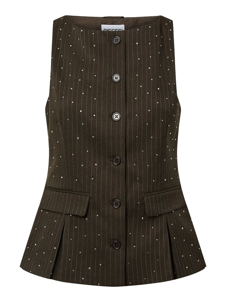 Pcfalka Peplum Top-Brown/Cream Pinstripe