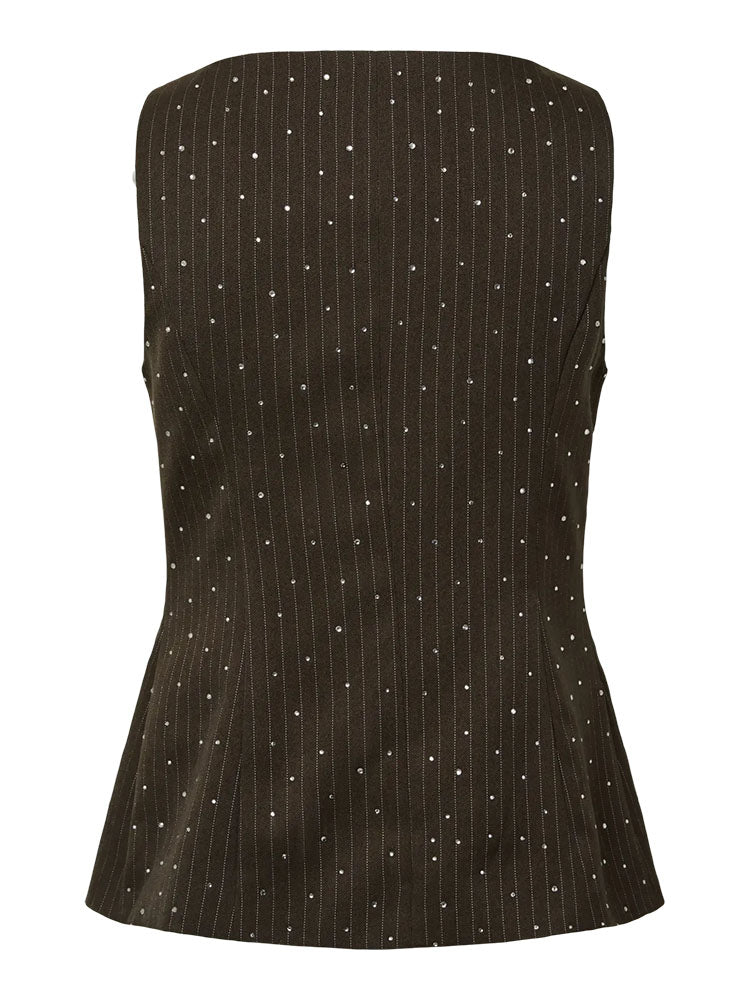 Pcfalka Peplum Top-Brown/Cream Pinstripe