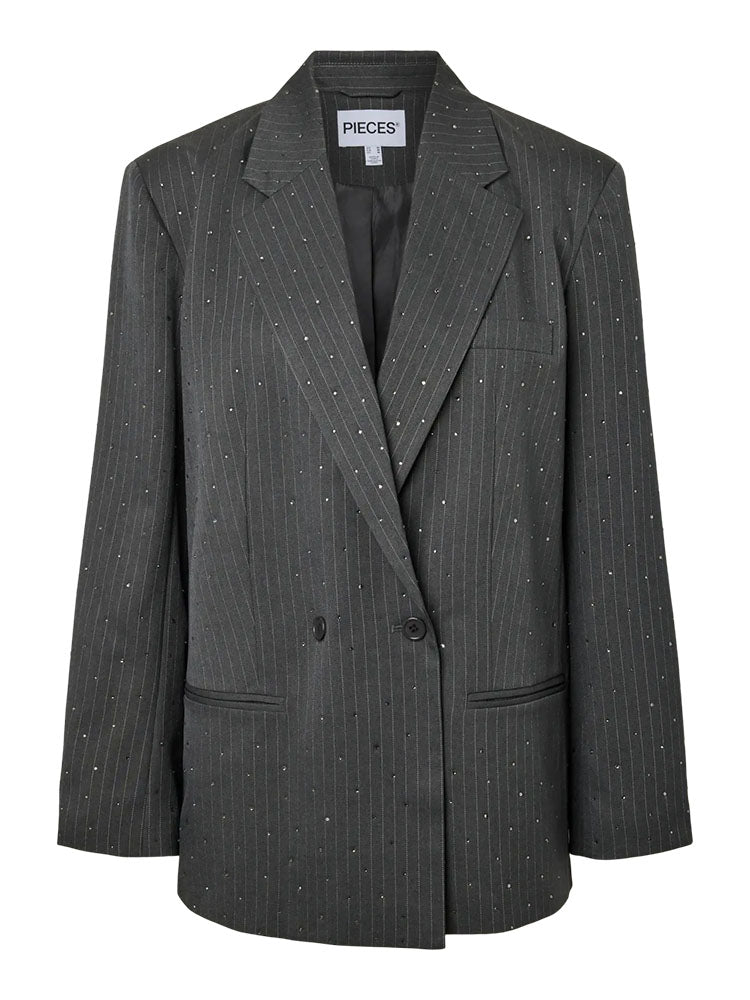 Pcfalka Pinstripe Dark Grey Blazer with Rhinestones