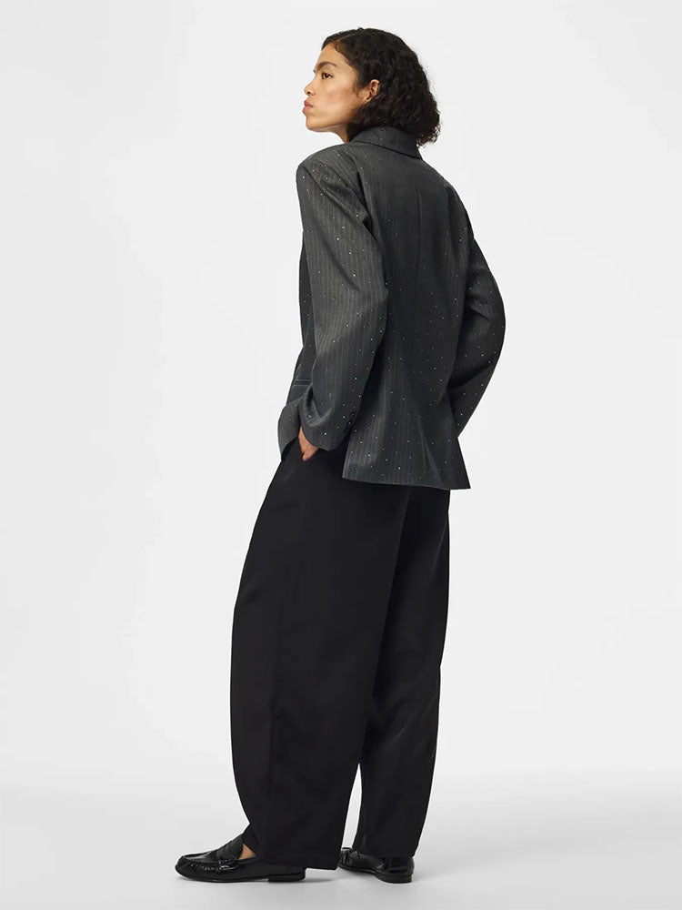 Pcfalka Pinstripe Dark Grey Blazer with Rhinestones