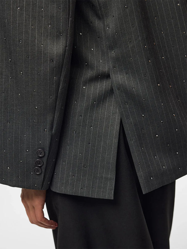 Pcfalka Pinstripe Dark Grey Blazer with Rhinestones