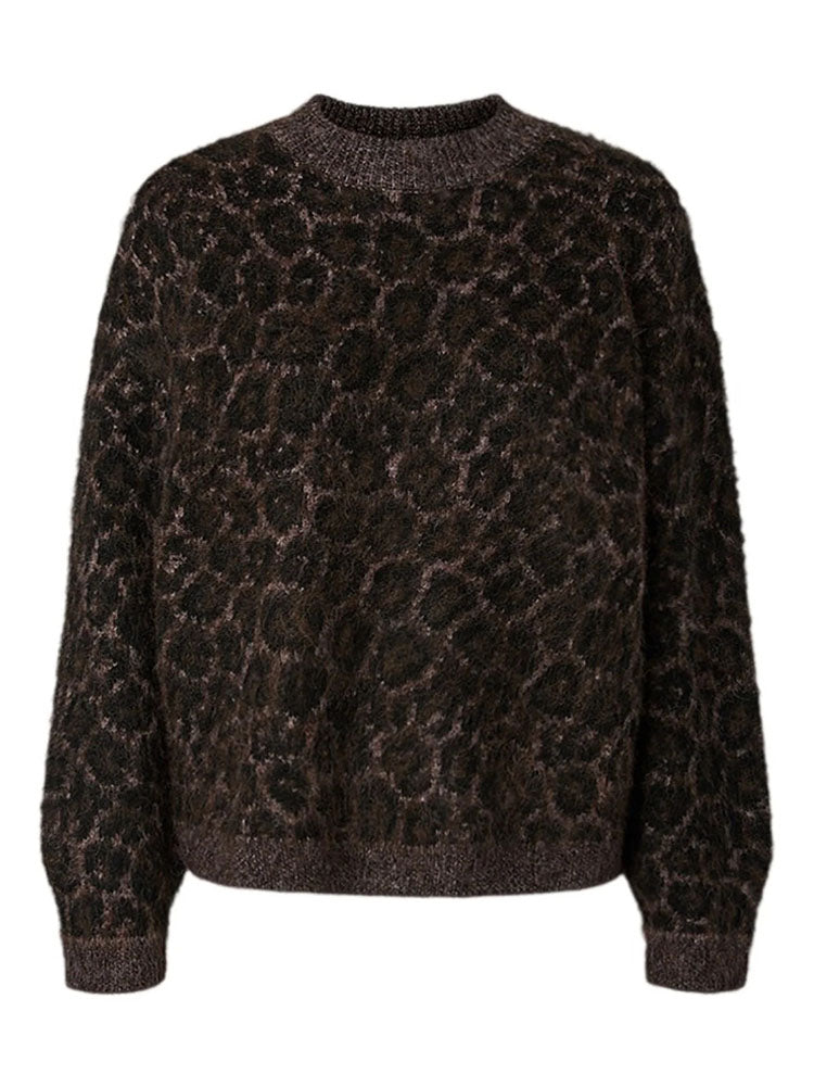 Pcelina High Neck Knit Sweater-Dark Leopard Print