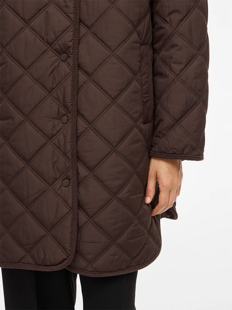 Viquila Corduroy Quilted Long Coat-Coffee Bean