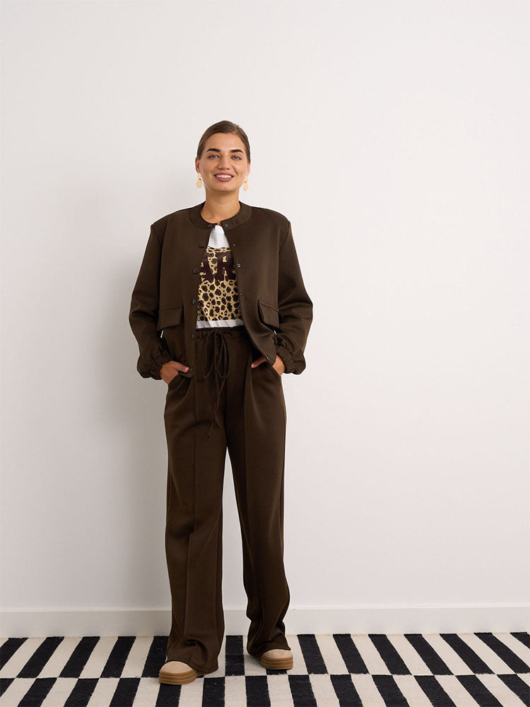 Lucy Chocolate Brown Button Bomber Co-Ord
