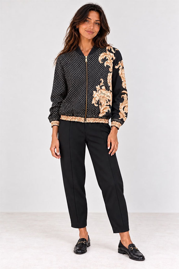 Black/Champagne Mixed Print Bomber Jacket