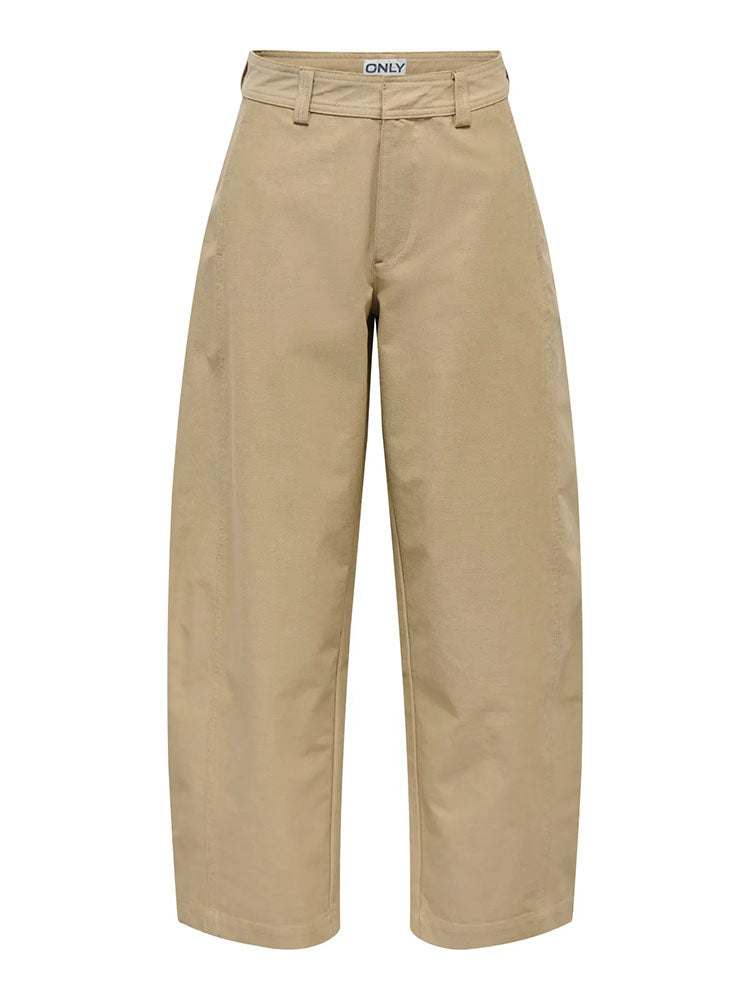 Onlclair Mid Waist Barrel Trousers-Cornstalk (Beige)
