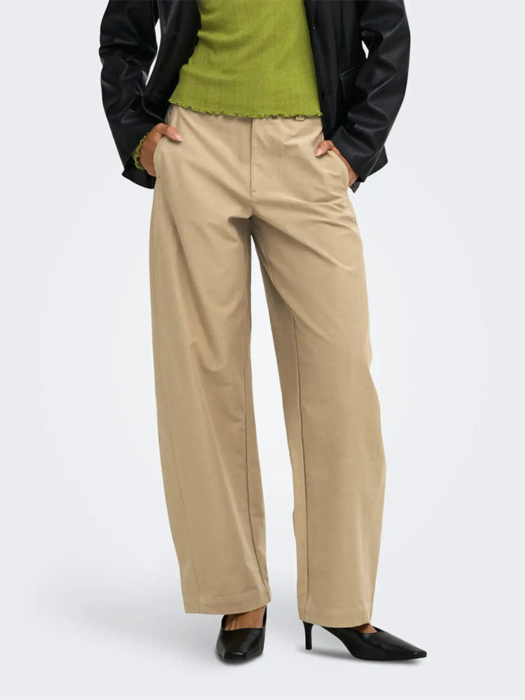 Onlclair Mid Waist Barrel Trousers-Cornstalk (Beige)