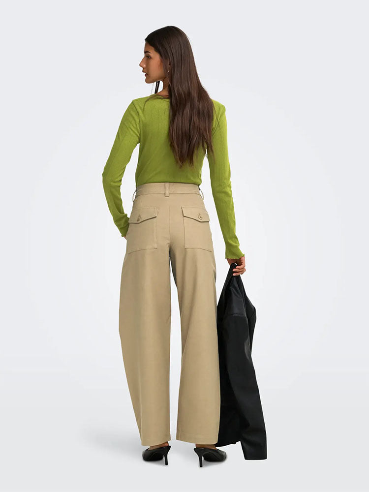 Onlclair Mid Waist Barrel Trousers-Cornstalk (Beige)