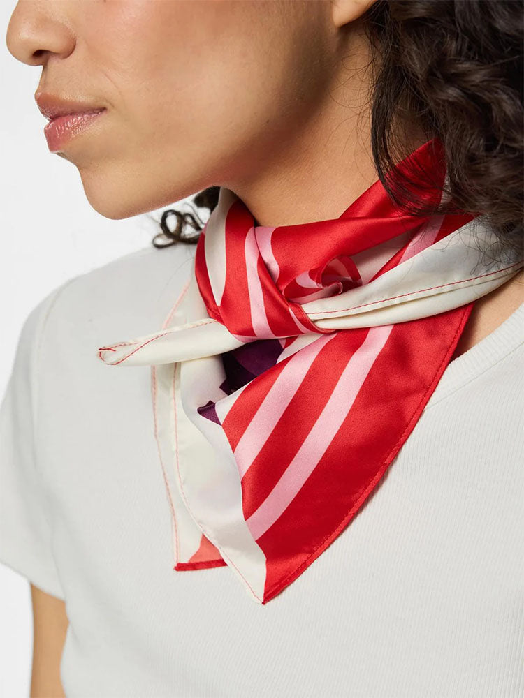 Pcjustine Small Square Scarf- Red/Cream/Violet Multi