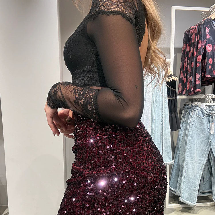 Vifaith High Waist Short Sequin Skirt-Fig