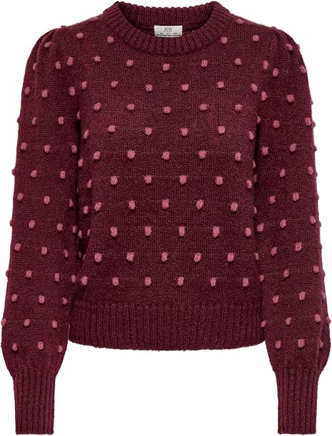 Jdysigrid Puff Shoulder Knit Sweater- Wine/Rose Dots
