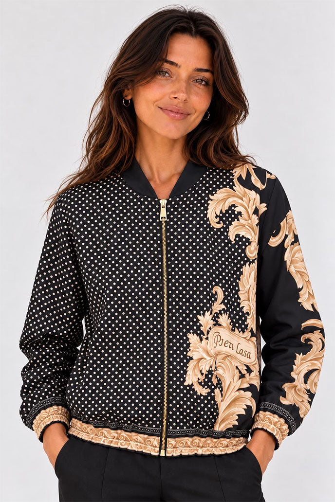 Black/Champagne Mixed Print Bomber Jacket
