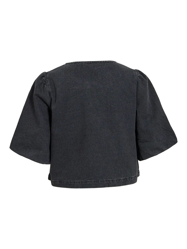 Vipal Rhinestone Denim Top-Black Denim