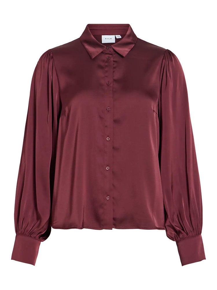 Vienna Ravenna Satin Balloon Shirt-Burgundy