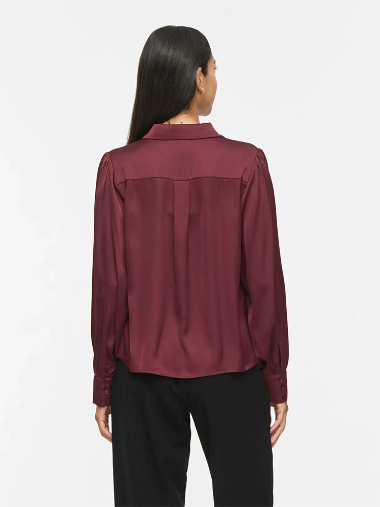 Vienna Ravenna Satin Balloon Shirt-Burgundy