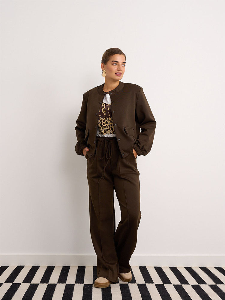 Lucy Chocolate Brown Button Bomber Co-Ord