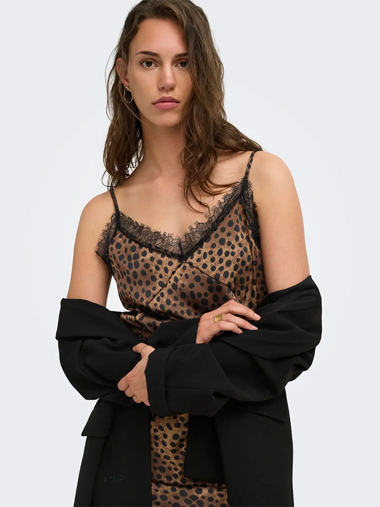 Onlmenus Strap Lace Top-Leopard Print