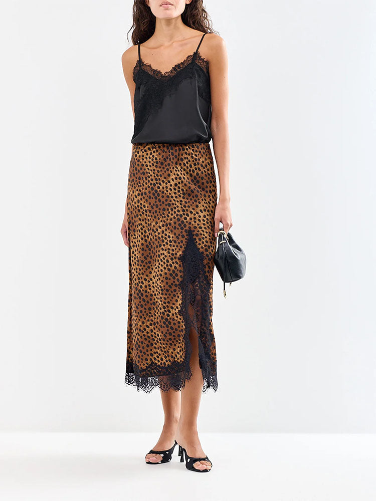 Onlmenus Long Lace Skirt-Leopard/Black Lace