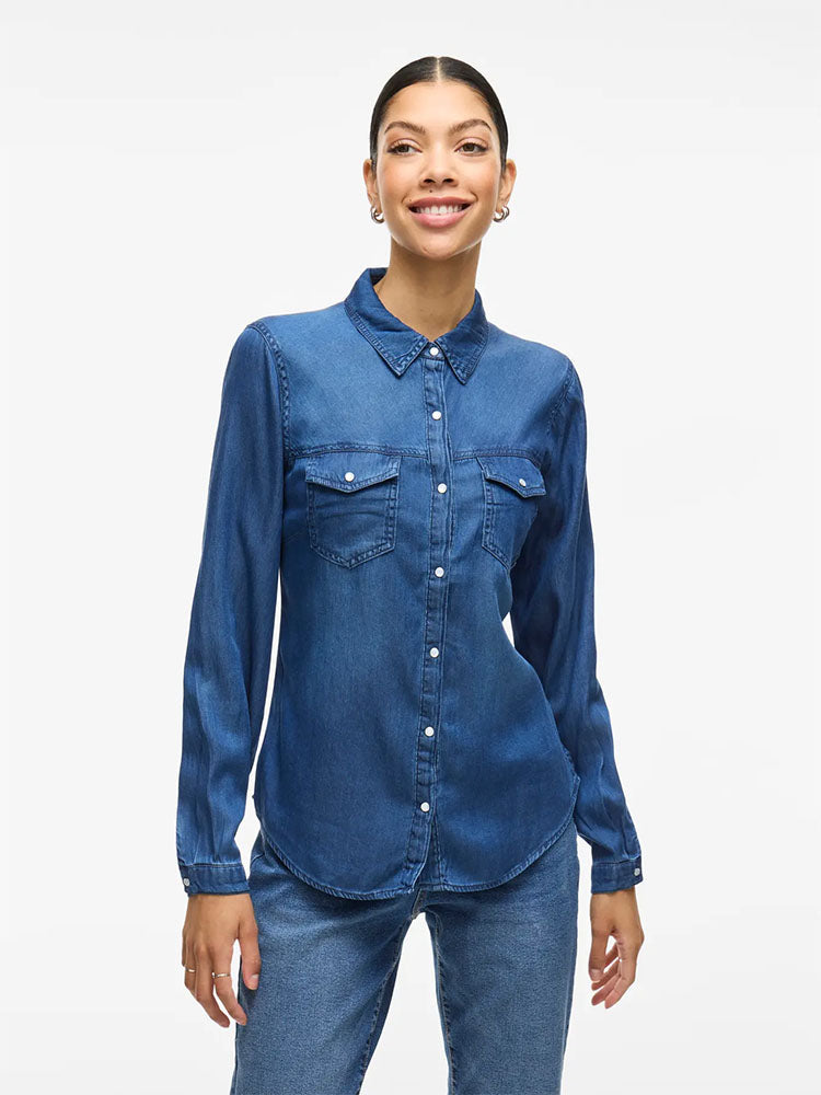 Vibista Denim Shirt- Dark Blue Denim