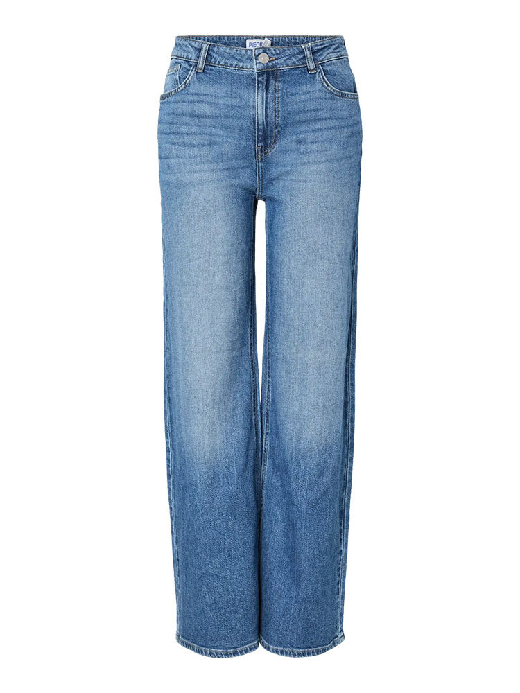 Pcsilke Mid Waist Wide Leg Jeans-Medium Blue Denim