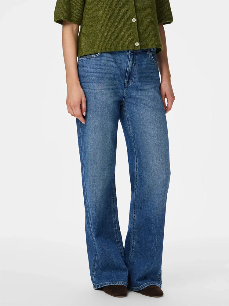 Pcsilke Mid Waist Wide Leg Jeans-Medium Blue Denim