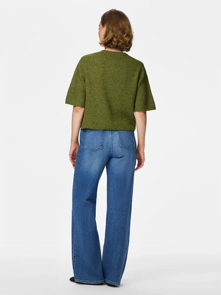 Pcsilke Mid Waist Wide Leg Jeans-Medium Blue Denim