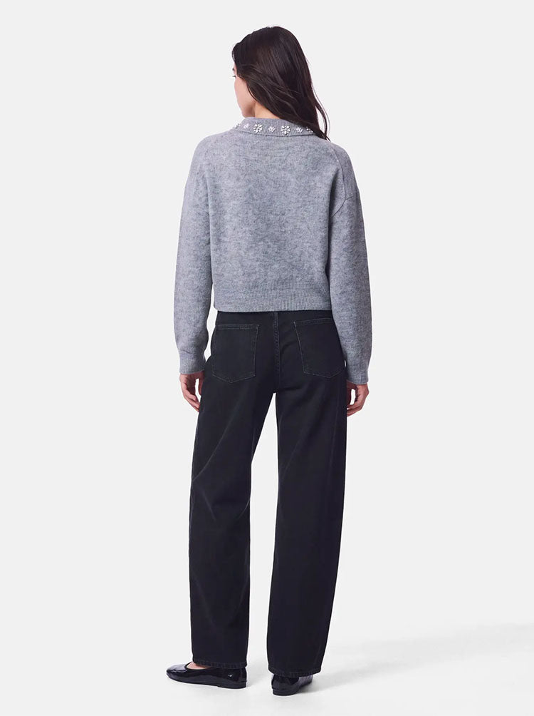Pcedith Grey Pearl Knit Collar Sweater