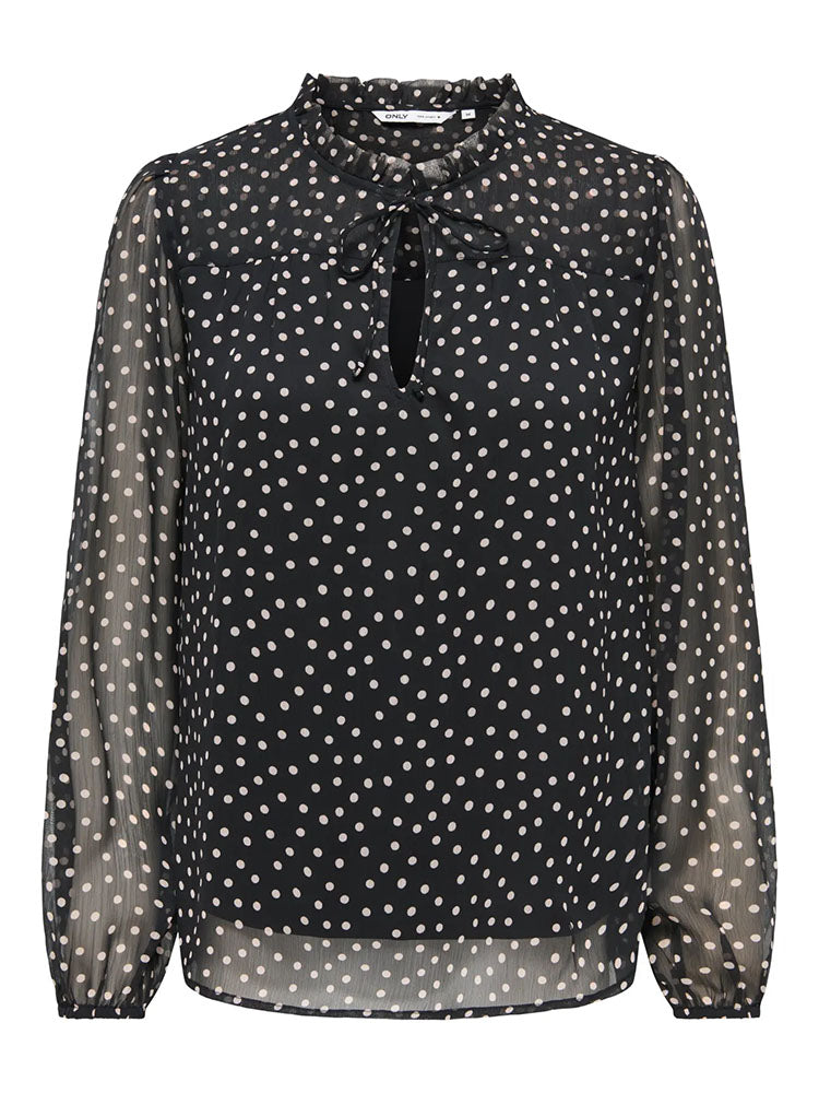 Onlditsy Long Sleeve Blouse-Black/White Polka Dots