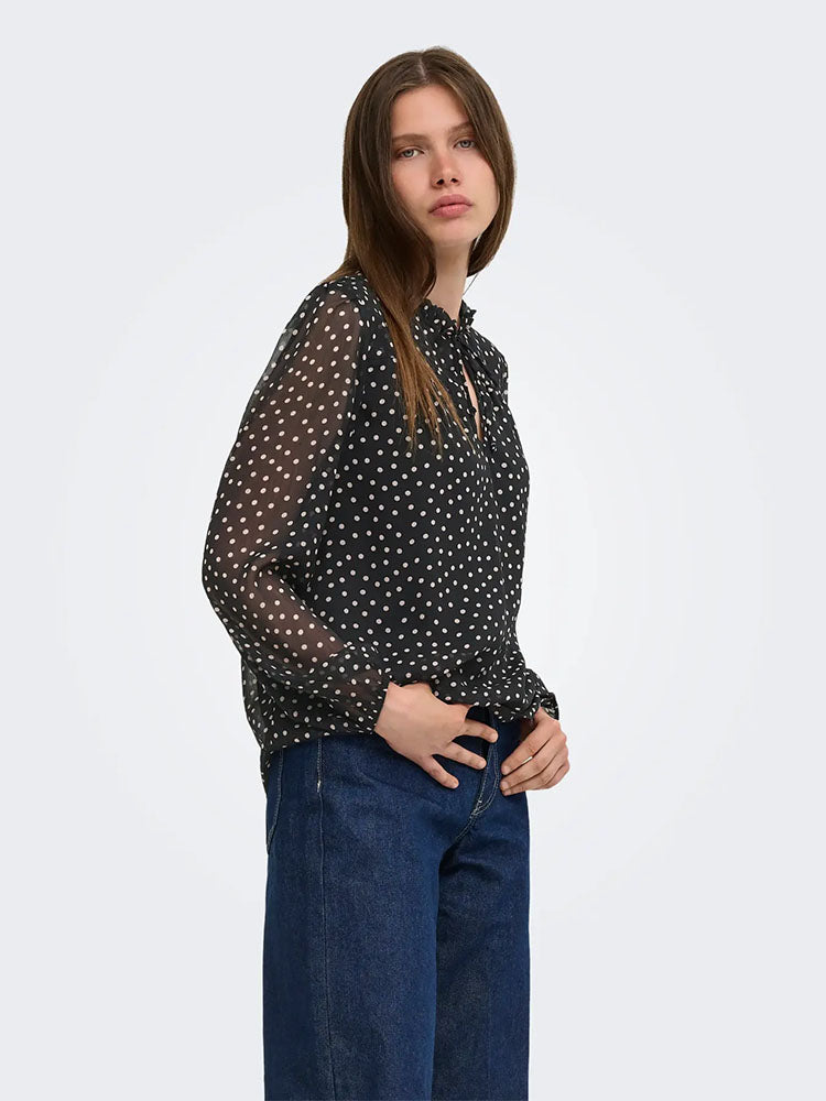 Onlditsy Long Sleeve Blouse-Black/White Polka Dots