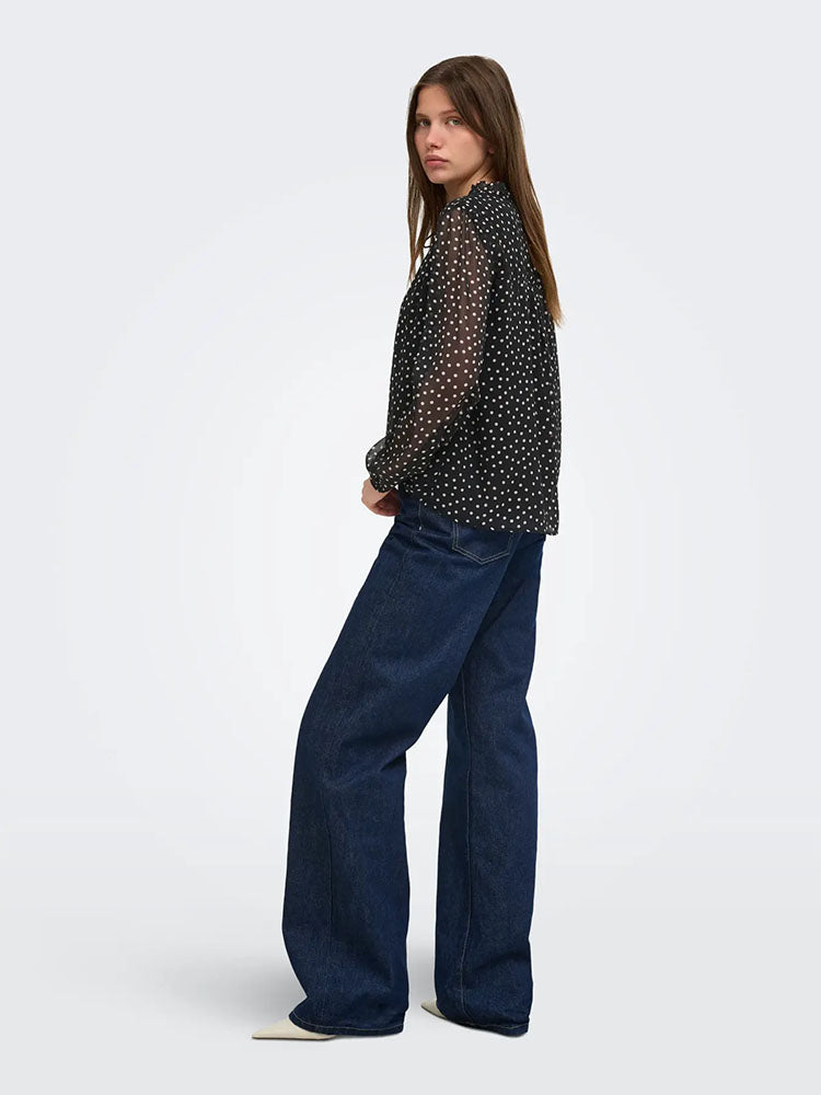 Onlditsy Long Sleeve Blouse-Black/White Polka Dots