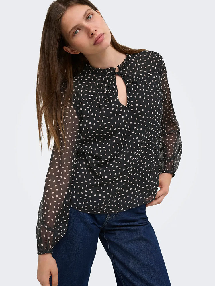 Onlditsy Long Sleeve Blouse-Black/White Polka Dots