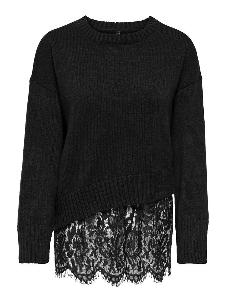 Onlevie Knit Lace Mix Sweater-Black